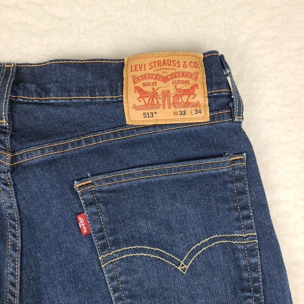 Levi's‎ 513 Jeans Mens 33x34 Blue Slim Straight Dark Wash Denim